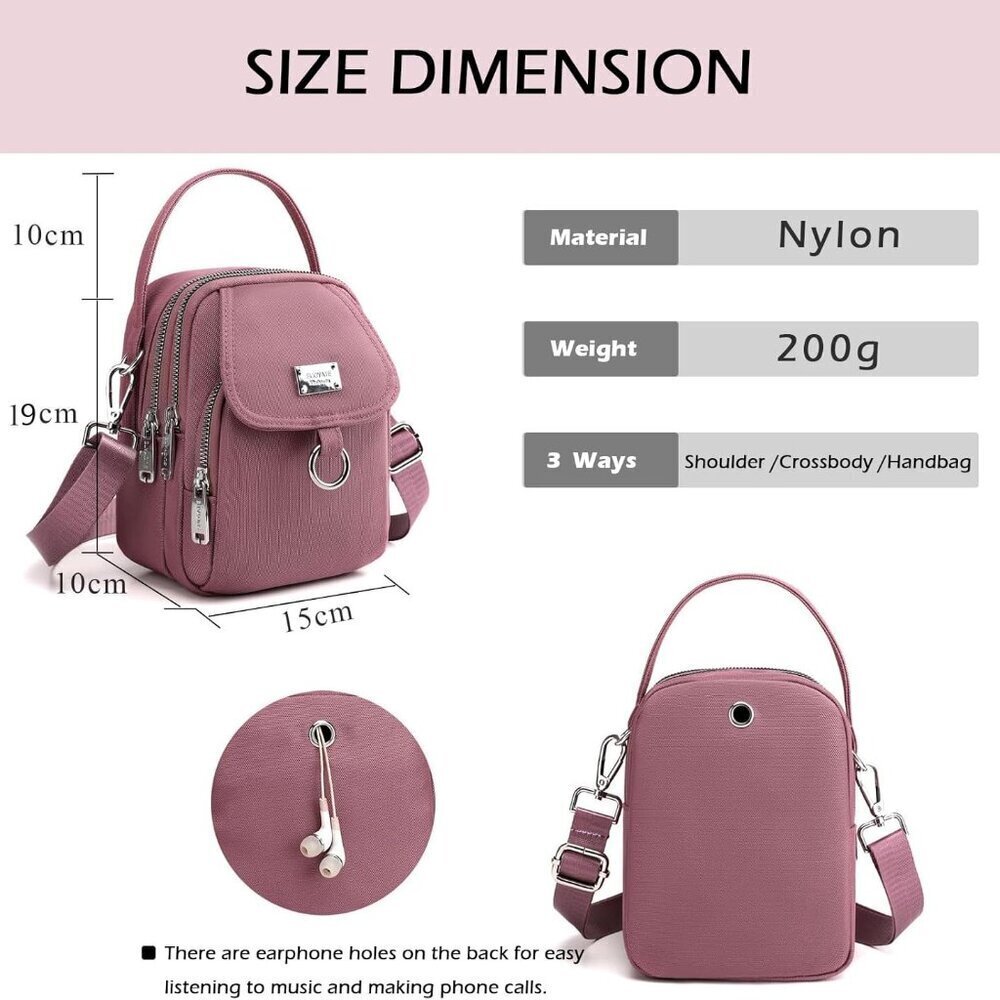 Women Small Crossbody Bag Nylon Multi Pocket Shoulder Purse for Daily Use - Picture 4 of 7